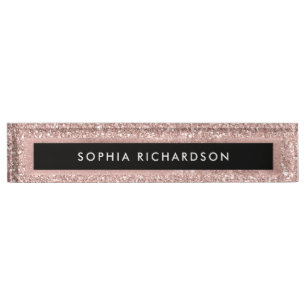 Faux Rose Gold Glitter Look and Black Nameplate