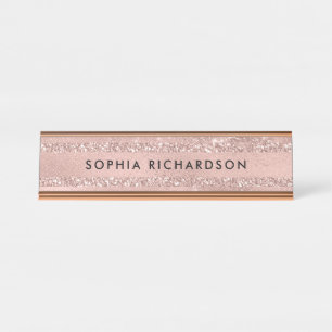 Faux Rose Gold Glitter Look Desk Name Plate