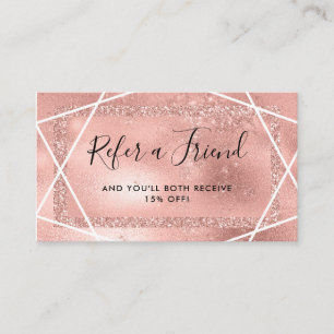Faux Rose Gold Glitter Look Geometric Referral Card