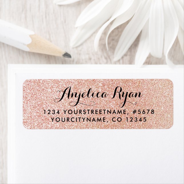 Faux Rose Gold Glitter Look Return Address Label (Insitu)