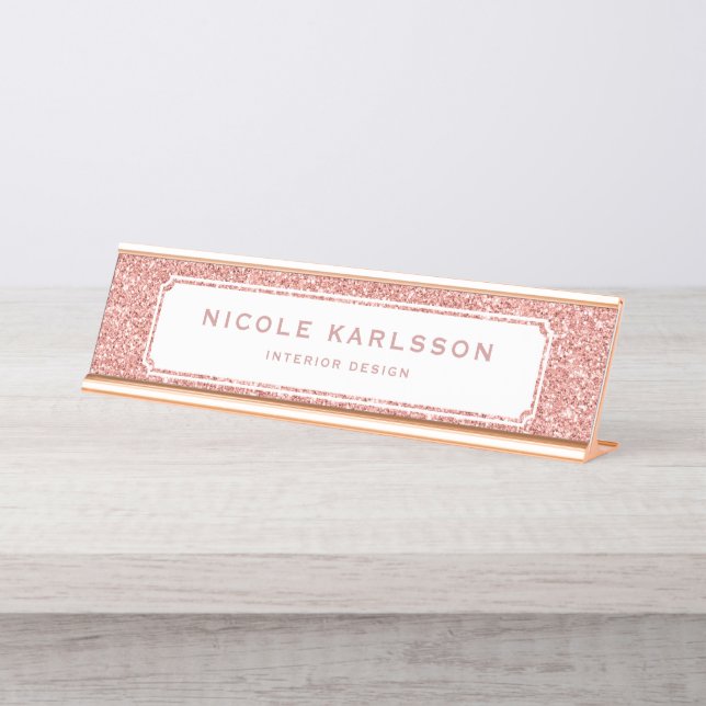 Faux Rose Gold Glitter Lux Personalised Name Plate (Front)