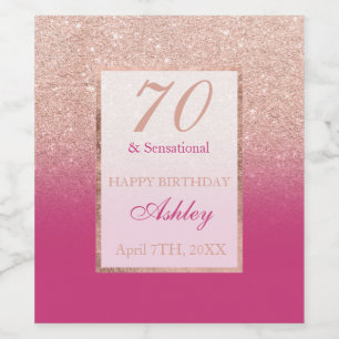 Faux rose gold glitter magenta chic 70 sensational wine label