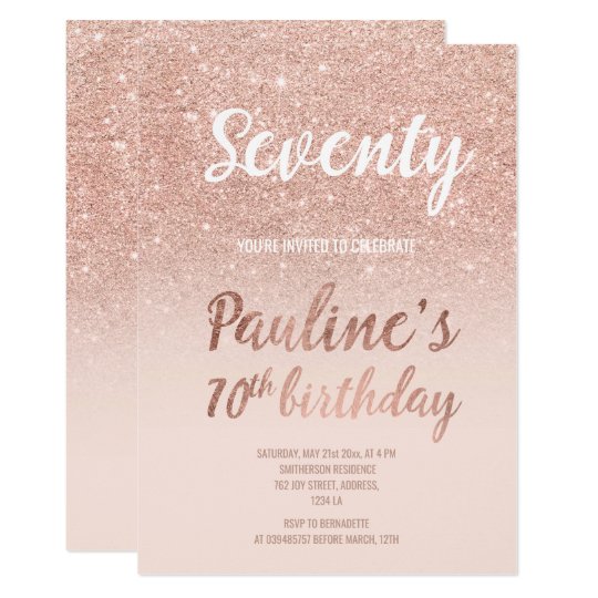 Faux rose gold glitter ombre 70th Birthday Invitation | Zazzle.co.uk