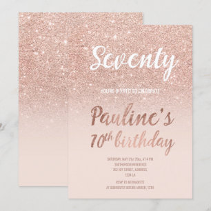 Faux rose gold glitter ombre 70th Birthday Invitation