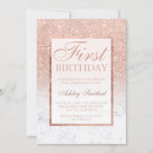 Faux rose gold glitter ombre marble 1st birthday invitation (Front)