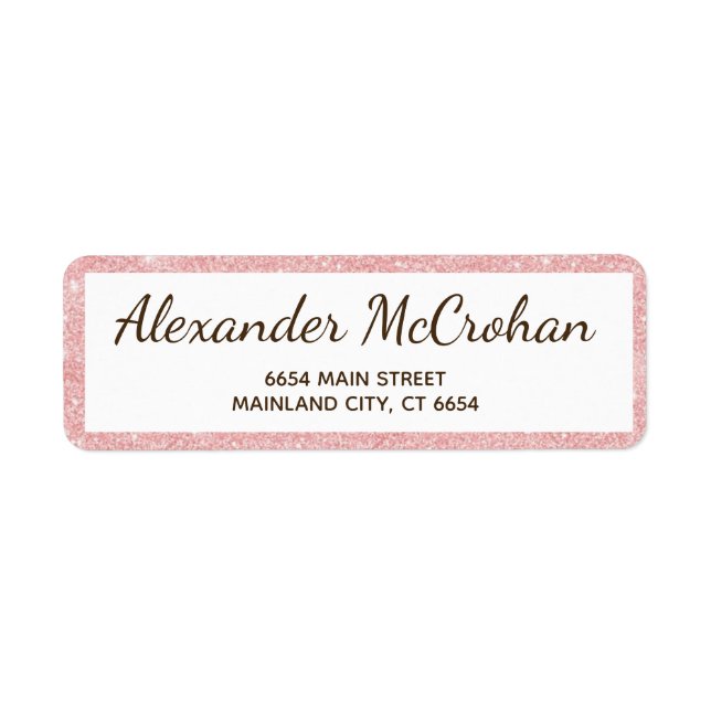 Faux Rose Gold Glitter Pink Foil Return Address (Front)