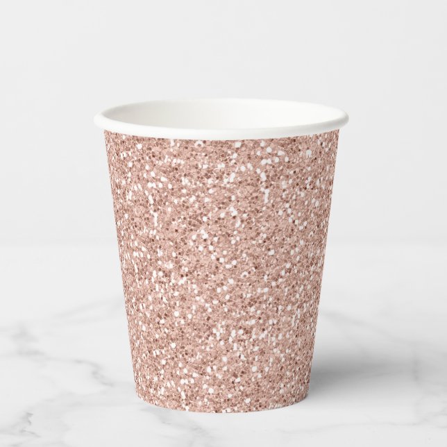 Faux Rose Gold Glitter Pink Paper Cups (Front)