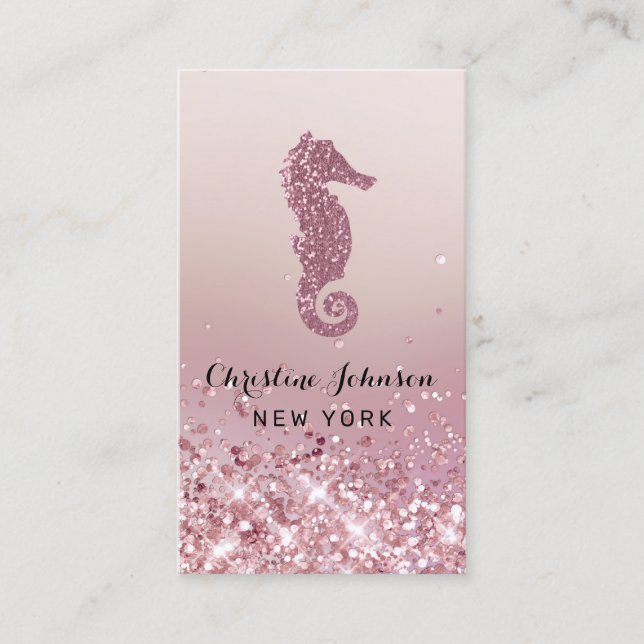faux rose gold glitter seahorse logo business card (Front)