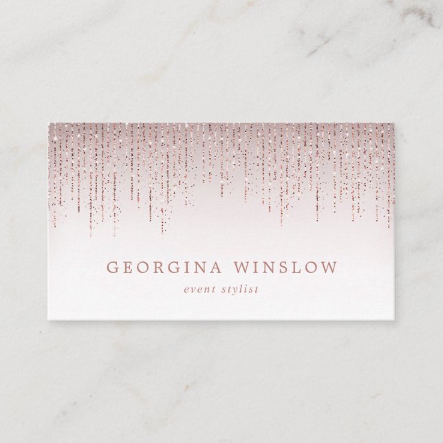 Faux Rose Gold Glitter String Curtain Luxury Business Card (Front)