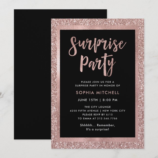 Faux Rose Gold Glitter | Surprise Party Invitation (Front/Back)