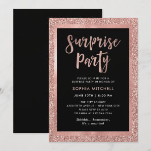 Faux Rose Gold Glitter   Surprise Party Invitation