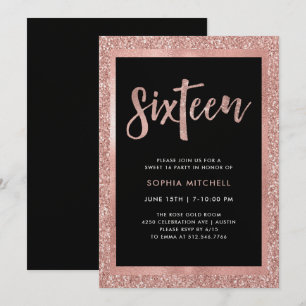 Faux Rose Gold Glitter   Sweet 16 Party Invitation