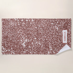 Faux Rose Gold Glitter Texture Look & Custom Name Beach Towel