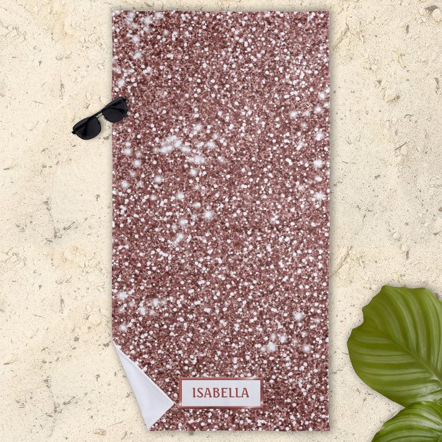 Faux Rose Gold Glitter Texture Look & Custom Name Beach Towel (Creator Uploaded)