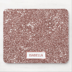 Faux Rose Gold Glitter Texture Look & Custom Name Mouse Mat