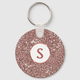 Faux Rose Gold Glitter Texture & Monogram Key Ring