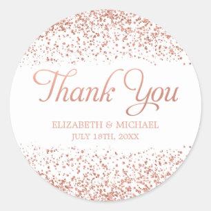 Faux Rose Gold Glitter Wedding Thank You Classic Round Sticker