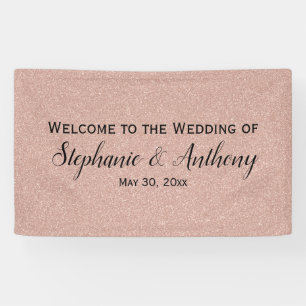 Faux Rose Gold Glitter Wedding Welcome Banner
