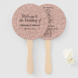 Faux Rose Gold Glitter Wedding Welcome Hand Fan