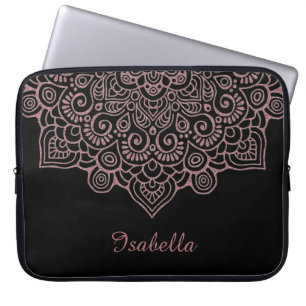 Faux rose gold Gold Intricate Lace Mandala BLACK Laptop Sleeve