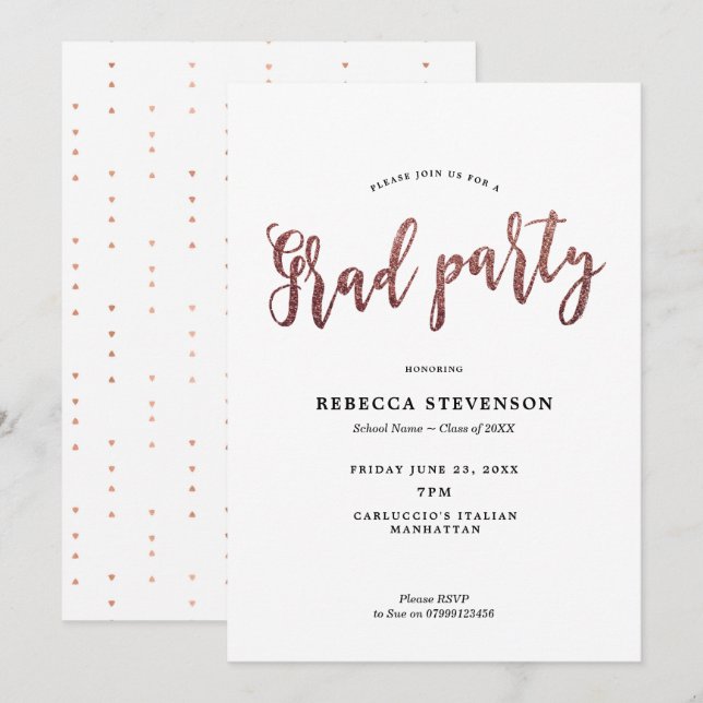 faux rose gold graduation party invitation (Front/Back)