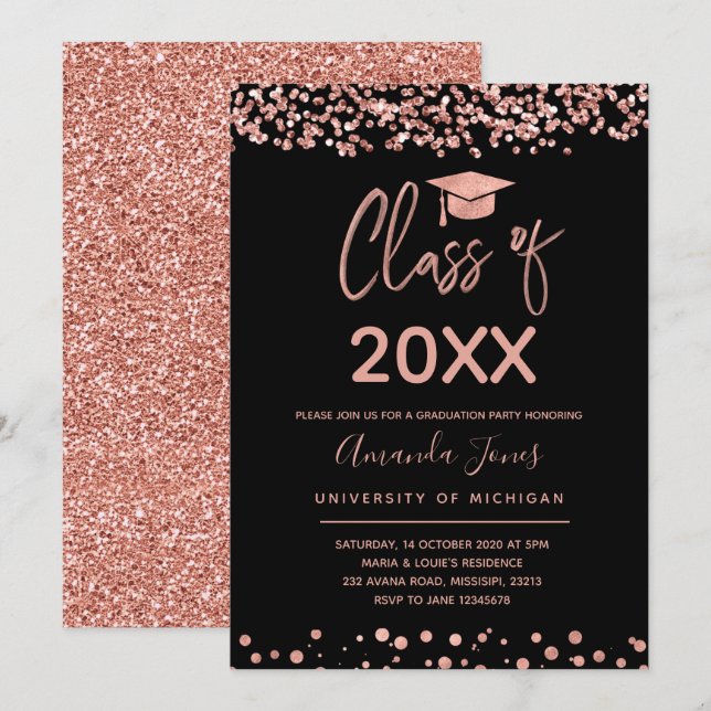 FAUX ROSE GOLD Graduation Party Invitation (Front/Back)