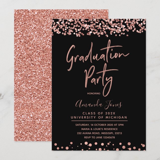 FAUX ROSE GOLD Graduation Party Invitation (Front/Back)