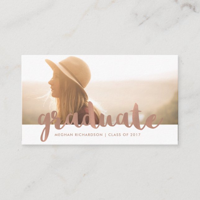 Faux Rose Gold Graduation Photo Insert Name Card (Front)