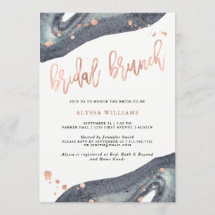 Faux Rose Gold   Grey Geode Bridal Brunch Invitation