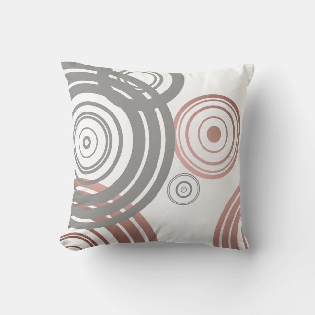 faux rose gold grey geometric circles pattern cushion (Front)