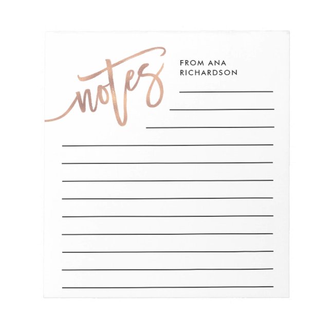 Faux Rose Gold Handwritten Script Notepad (Front)