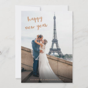 Faux Rose Gold Happy New Year Photo Holiday Card