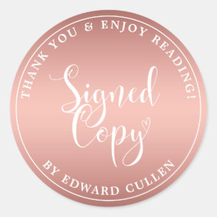Faux Rose Gold Heart Handwriting Signed Copy Classic Round Sticker
