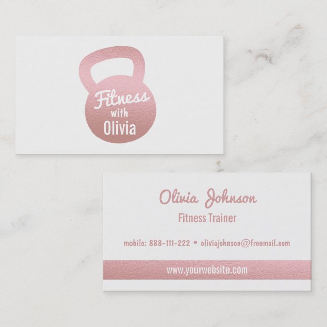 Faux Rose Gold Kettlebell Fitness Personal Trainer Business Card (Front/Back)