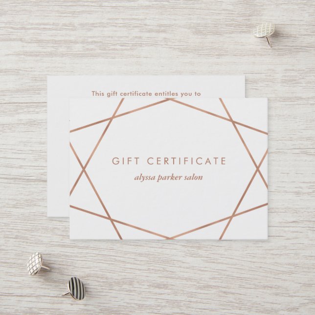 Faux Rose Gold Look Geometric | Gift Certificate (Front/Back In Situ)