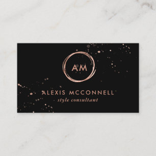 Faux Rose Gold Look on Black   Circle Business Card
