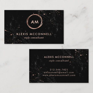 Faux Rose Gold Look on Black Marble Circle Business Card