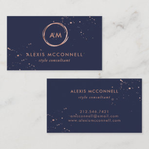 Faux Rose Gold Look on Midnight Blue Circle Business Card