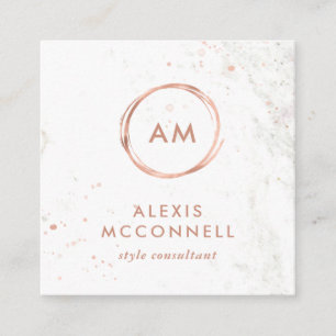 Faux Rose Gold Look on White Marble Circle Square Business Card