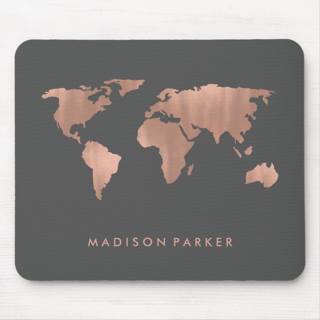 Faux Rose Gold Map of the Continents Mouse Mat (Front)