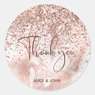 Faux Rose Gold Marble Girly Glitter Classic Round Sticker