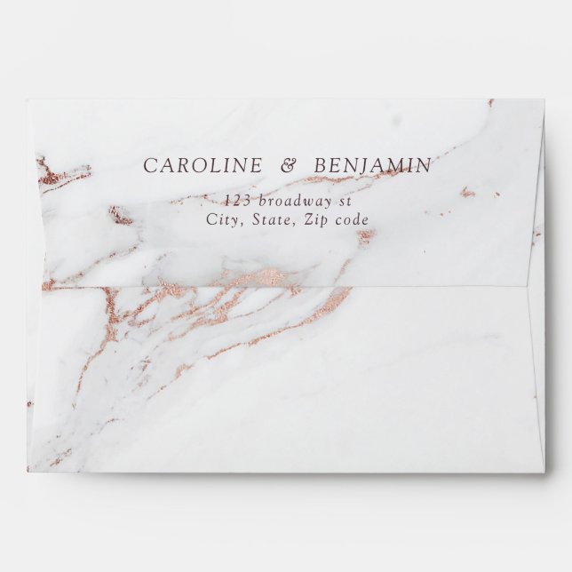 Faux rose gold marble luxury modern wedding envelope (Back (Top Flap))