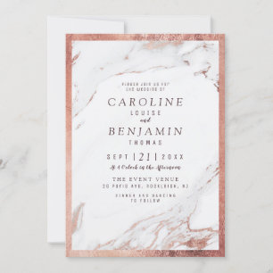 Faux rose gold marble luxury modern wedding invitation