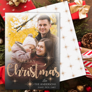 Faux Rose Gold Merry Christmas Photo  Holiday Card