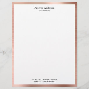 Faux Rose Gold Metal Border, Black Name & Info Custom Letterhead