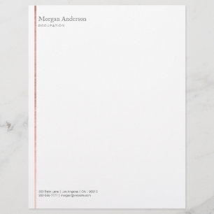 Faux Rose Gold Metal Vertical Line Grey Name/Info Custom Letterhead