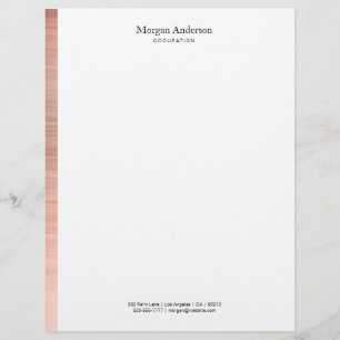 Faux Rose Gold Metal Vertical Stripe Blk Name/Info Custom Letterhead
