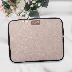 Faux Rose Gold Monogram Blush Pink Laptop Sleeve
