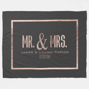 Faux Rose Gold Mr. and Mrs. Monogram Wedding Fleece Blanket