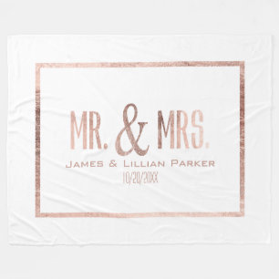 Faux Rose Gold Mr. and Mrs. Monogram Wedding Fleece Blanket